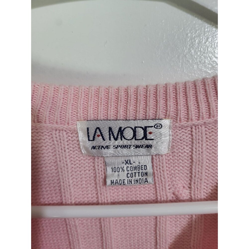 VTG La Mode Women's XL Golf Embroidered Cable Knit Pink Sweater Whimsy Grandma - Picture 3 of 8